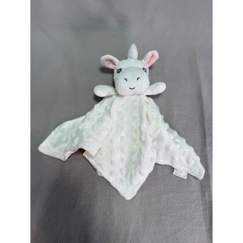 Elegant Baby Unicorn White Pink Minky Dot Security Blanket Lovey Satin Bottom